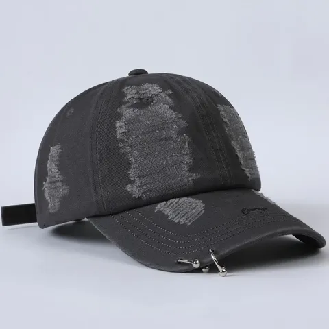 Unisex Streetwear Verwischte Baseballkappe Mit Metallring Buchstabenstickerei Mode Lässig Gewaschener Dad Hat