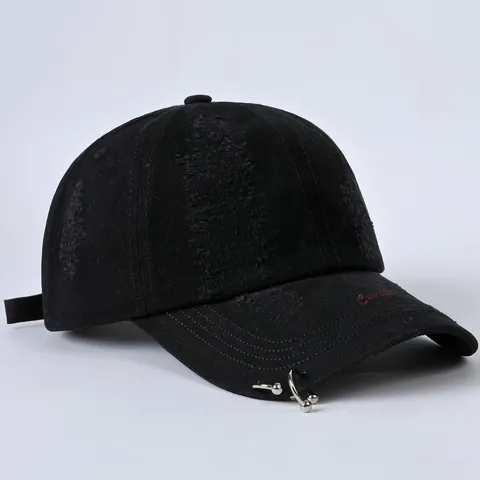 Unisex Streetwear Verwischte Baseballkappe Mit Metallring Buchstabenstickerei Mode Lässig Gewaschener Dad Hat
