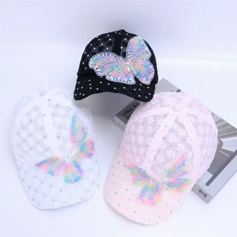 Dames Zomer Ademende Kant Mesh Honkbalpet Bloemenborduurwerk Parel Strass Zonbescherming Casual Hoed