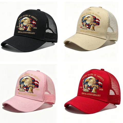 Unisex Acryl Mesh Honkbalpet Amerikaanse Patriotisme Borduurwerk Trucker Hat Casual Outdoor Zonbescherming Hoed