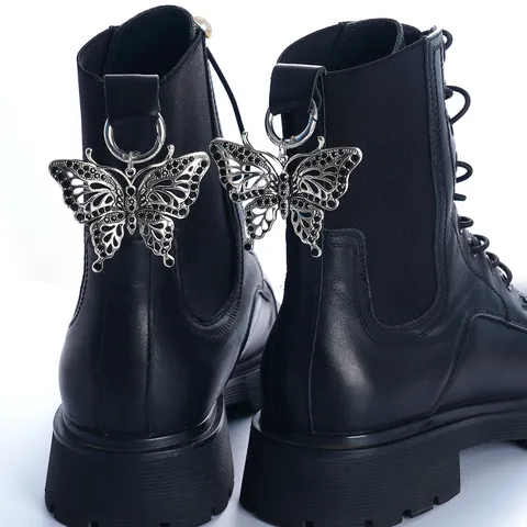 Retro Butterfly Angel Wing Shoe Buckle Pendant Hollow Rhinestone Metal Boot Shoe Accessories For Women Fashion