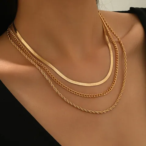 Moda Minimalista Doppio Strato Catena Intrecciata Catena Lama Collana Donna Strato Metallo Girocollo Collana Gioielli Regalo
