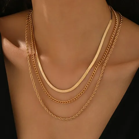 Moda Minimalista Doppio Strato Catena Intrecciata Catena Lama Collana Donna Strato Metallo Girocollo Collana Gioielli Regalo