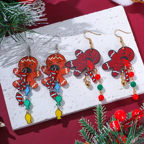 Orecchini in Acrilico a Forma di Omino di Pan di Zenzero di Natale Carini Orecchini Pendenti con Caramelle Cartoni Animati Regalo di Festa