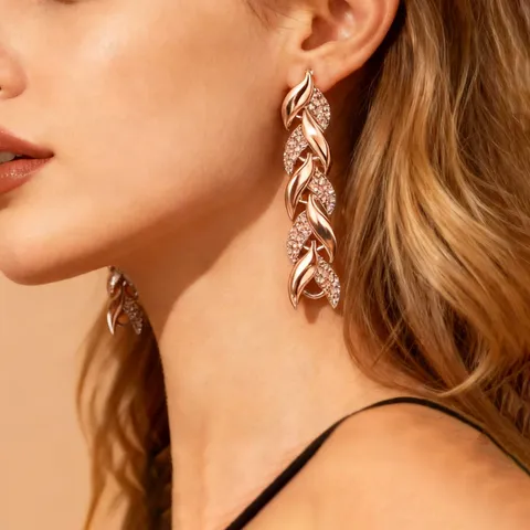 Lussuosi Orecchini a Bottone con Foglia di Coda di Sirena in Lega Strass Orecchini Pendenti Donna Gioielli