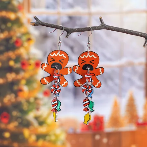Orecchini in Acrilico a Forma di Omino di Pan di Zenzero di Natale Carini Orecchini Pendenti con Caramelle Cartoni Animati Regalo di Festa