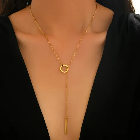 Minimalista Acciaio Inossidabile Catena Croce Cerchio Barra Pendente Collana Regolabile Catena Clavicola Gioielli Di Moda Per Donne