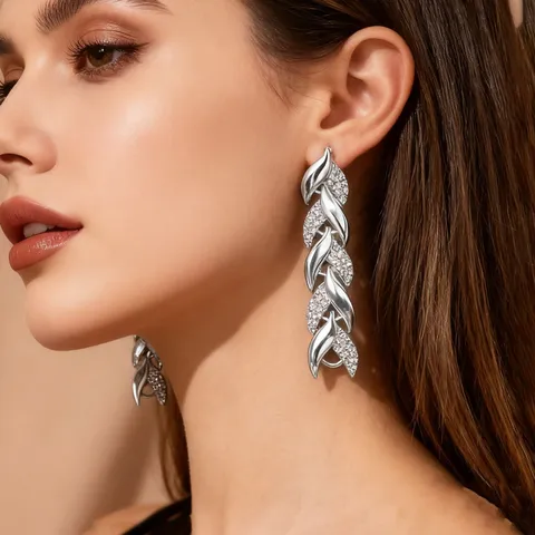 Lussuosi Orecchini a Bottone con Foglia di Coda di Sirena in Lega Strass Orecchini Pendenti Donna Gioielli