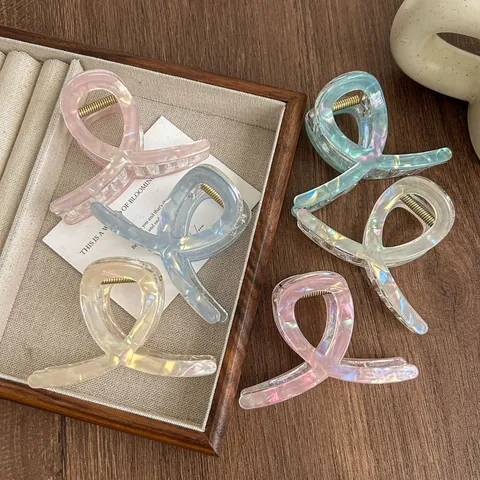 Minimalist Mermaid Shell Texture Cross Hair Claw Women Elegant Resin Shark Clip Ponytail Holder Hair Accessories