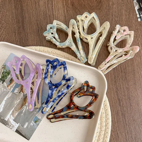 French Retro Tulip Hair Claw Acetate Flower Shark Clip Elegant Hair Accessories for Women Daily Styling