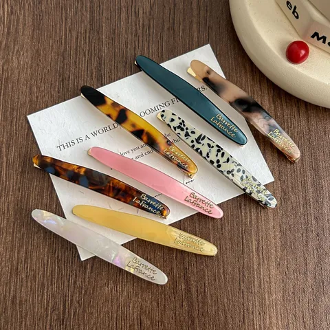 Acetate Hair Clip Vintage Geometric Side Clip With Gold Letter Hair Accessories Fashion Styling Tools For Women Girls