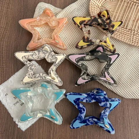 Large Acetate Star Hair Claw Clip Vintage Hollow Five Pointed Star Shark Clip Hair Accessories For Women Girls