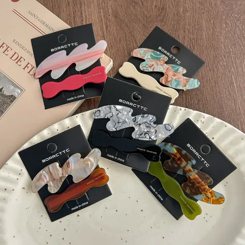 Minimalist Acetate Hair Clips For Women Geometric Side Clips Bangs Hairpins Fashion Hair Accessories 2 Pcs Set