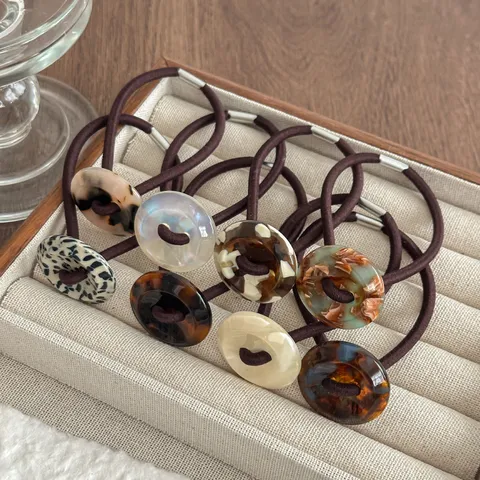 Retro Acetate Resin Button Hair Tie Elegant Tortoiseshell Leopard Print Elastic Hair Rope Hair Accessories For Women