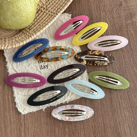 Korean Style Hollow Oval Acetate Hair Clip Fashion Hair Accessories Metal Spring Hairpin For Women Daily Styling