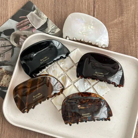 Retro Acetate Hair Claw Clip For Women Elegant Tortoiseshell Half Round Shark Clip Daily Commuting Hair Styling Accessory