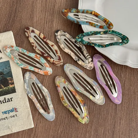Korean Vintage Resin PVC Hair Clip Marble Texture BB Clip Hair Barrettes Side Fringe Hair Styling Accessories For Women