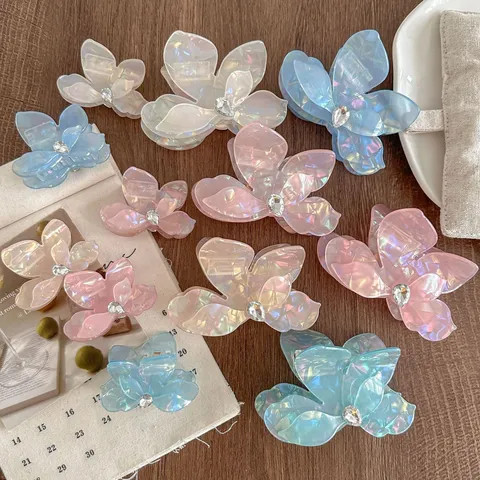 Vintage Acetate Mermaid Rhinestone Butterfly Hair Claw Sweet Daily Hair Accessories For Women Decorative Hair Styling