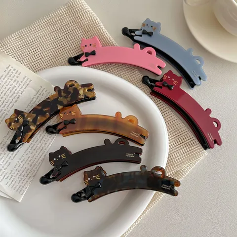 French Vintage Cute Cat Acetate Hair Claw Clip Elegant Banana Hair Clip Bowknot Hair Accessories For Women