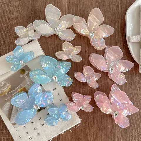 Vintage Acetate Mermaid Rhinestone Butterfly Hair Claw Sweet Daily Hair Accessories For Women Decorative Hair Styling