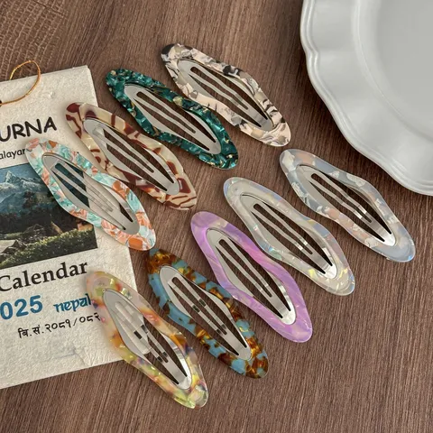 Korean Vintage Resin PVC Hair Clip Marble Texture BB Clip Hair Barrettes Side Fringe Hair Styling Accessories For Women