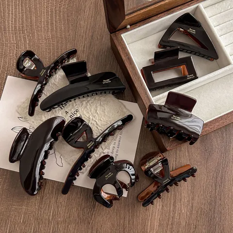 Korean Acetate Hair Claw Clip Chocolate Brown Geometric Shark Clip Minimalist Hair Accessories For Women Daily Styling