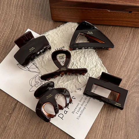 Korean Acetate Hair Claw Clip Chocolate Brown Geometric Shark Clip Minimalist Hair Accessories For Women Daily Styling