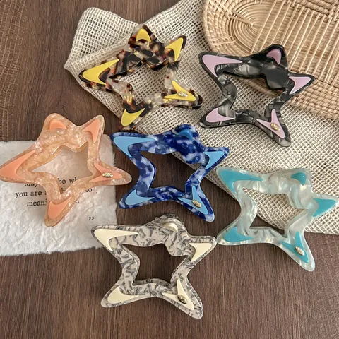 Large Acetate Star Hair Claw Clip Vintage Hollow Five Pointed Star Shark Clip Hair Accessories For Women Girls