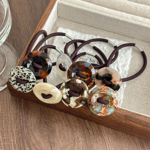 Retro Acetate Resin Button Hair Tie Elegant Tortoiseshell Leopard Print Elastic Hair Rope Hair Accessories For Women