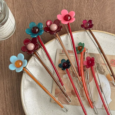 Korean Style Contrast Color Floral Acetate Hair Clip Elegant Resin Flower Bobby Pin Hair Accessories For Women Daily