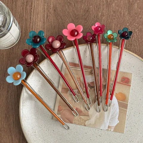 Korean Style Contrast Color Floral Acetate Hair Clip Elegant Resin Flower Bobby Pin Hair Accessories For Women Daily