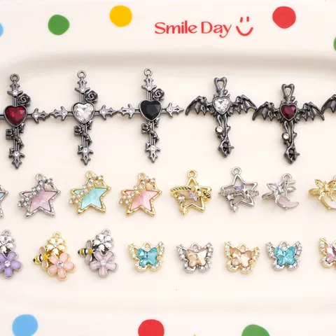 Legering DIY Sieraden Hanger Vlinder Maan Kruis Bloem Ster Bedels Strass Ketting Armband Maken Accessoires
