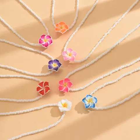 Bohemian Summer Beach Seed Bead Alloy Floral Pendant Necklace And Anklet Vacation Fashion Jewelry Gift
