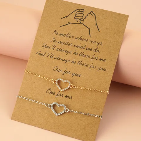 Moda Lega Strass Cuore Catena Braccialetto Coppia Donne Gioielli Oro E Argento Placcato Polso Catena Regalo