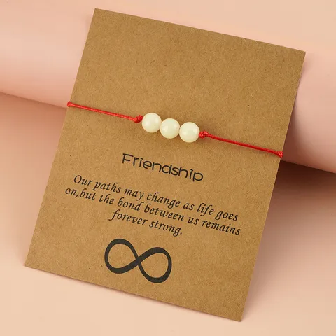 Braccialetto Intrecciato Fatto a Mano in Corda Rossa con Perle di Vetro Luminose Carta d'Amicizia Regolabile Regalo di Gioielli