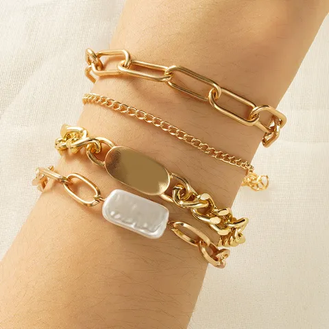 Donne Moda Set di Bracciali Multi-Pezzo Lega Perla Artificiale Catena Multistrato Impilabile Charm Gioielli Regalo