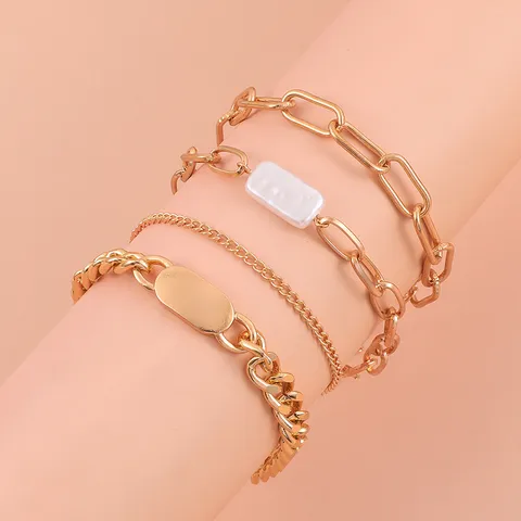 Donne Moda Set di Bracciali Multi-Pezzo Lega Perla Artificiale Catena Multistrato Impilabile Charm Gioielli Regalo