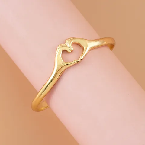 Femmes Vintage Couleur Or Alliage Cœur Main Geste Ouvert Manchette Bracelet Minimaliste Amour Geste Bracelets Bijoux Cadeau