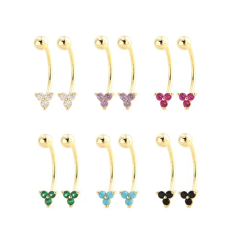 Orecchini a Bottone con Trifoglio in Argento Sterling S925 per Donna Piccoli Piercing ad Elica con Strass Incastonati Gioielli