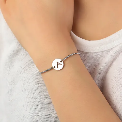 Minimalista Lega di Zinco Acciaio Inossidabile Iniziale Lettera Ciondolo Catena Braccialetto Per Donne Moda Quotidiana Gioielli