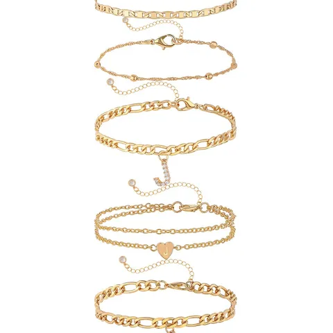 Cavigliera Minimalista in Lega Zirconia con Pendente Lettera e Cuore Catena Multistrato Dorata Gioiello da Piede Regalo per Donna