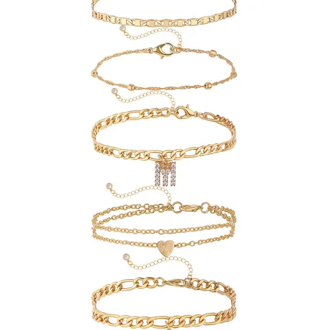 Cavigliera Minimalista in Lega Zirconia con Pendente Lettera e Cuore Catena Multistrato Dorata Gioiello da Piede Regalo per Donna
