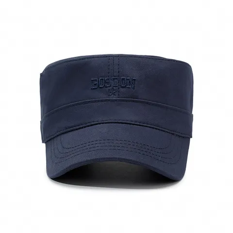 Unisex Casual Cotton Flat Top Cadet Cap Outdoor Sun Protection Adjustable Visor Hat With Letter Embroidery