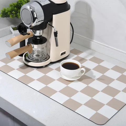Minimalist Checkerboard Diatomaceous Earth Drying Mat Absorbent Non-Slip Coffee Maker Mat Kitchen Table Mat