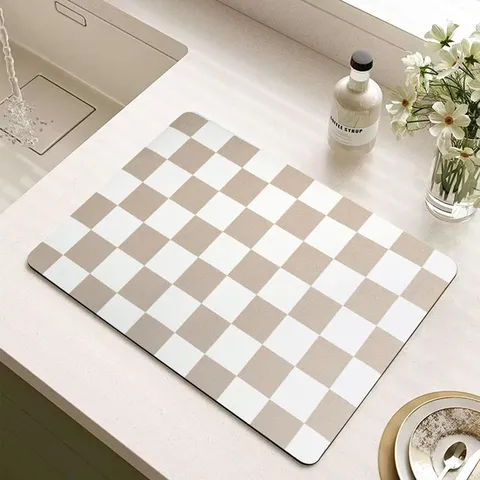 Minimalist Checkerboard Diatomaceous Earth Drying Mat Absorbent Non-Slip Coffee Maker Mat Kitchen Table Mat