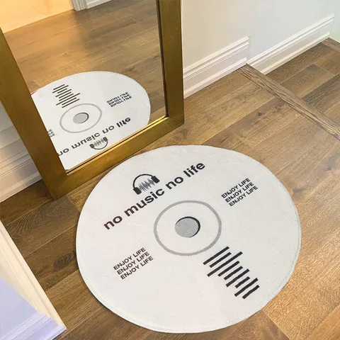Round Vinyl Record Area Rug CD Disk Shaped Fluffy Carpet Aesthetic Music Theme Floor Mat For Living Room Bedroom Bedside