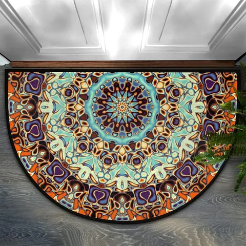 Anti Slip Half Circle Door Mat Mandala Floral Entrance Floor Mat Washable Decorative Mat For Hallway Home Decor