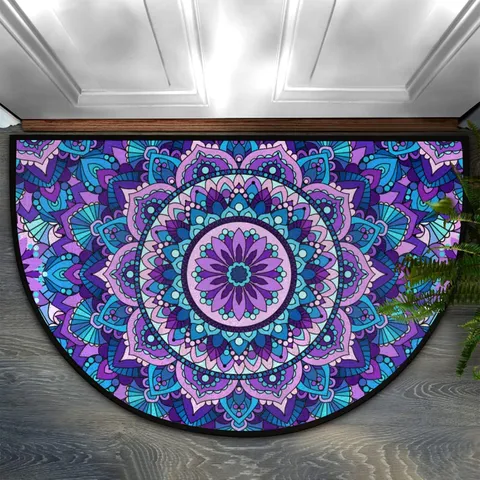 Anti Slip Half Circle Door Mat Mandala Floral Entrance Floor Mat Washable Decorative Mat For Hallway Home Decor