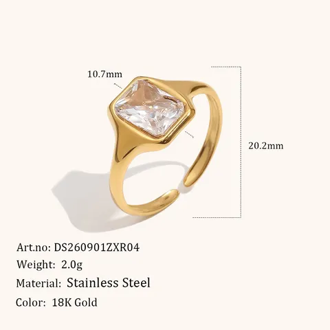 Anello Aperto in Acciaio Inossidabile per Donna Placcato Oro 18K Geometrico Strass Anello da Dito Gioiello di Moda Regalo