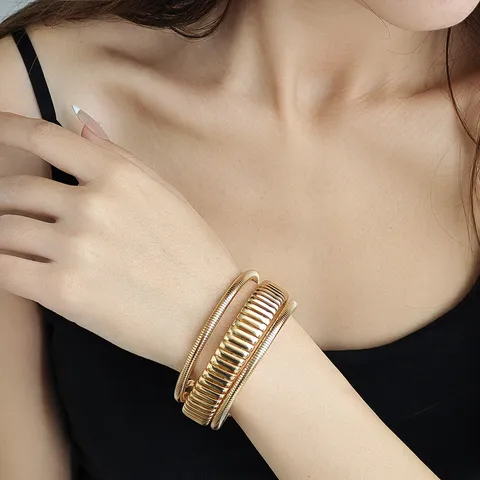 Minimalist Geometric Multilayer Winding Open Bangle Bracelet For Women European Fashion Metal Stackable Wrist Jewelry Gift